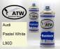 Preview: Audi, Pastel White, L90D: 400ml Sprühdose + 400ml Klarlack - Set, von ATW Autoteile West.